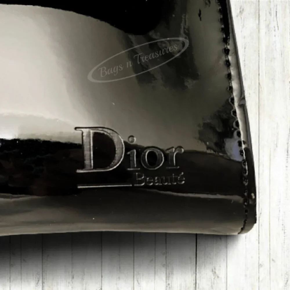Dior Beauté Patent Leather Cosmetic Bag Black CD Charm Flap Pouch NWOT